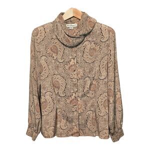 Eva Laurel Vintage Paisley Top Womens 16 Cowl Neck Button Up Office Career Artsy